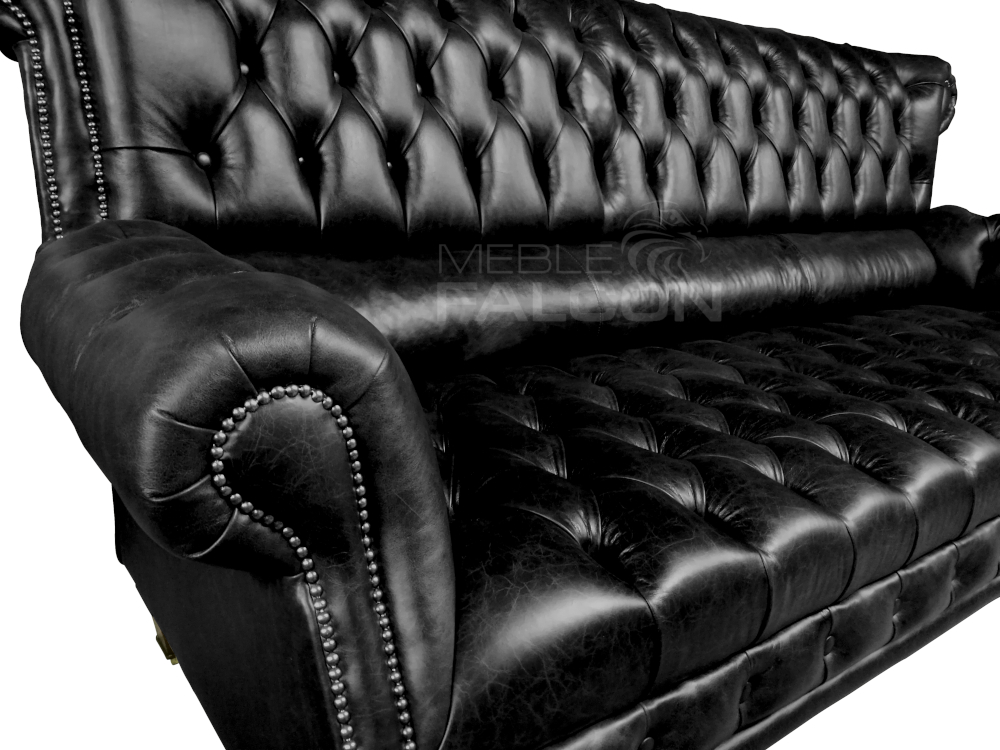 sofa chesterfield głęboko pikowane wysokie oparcie