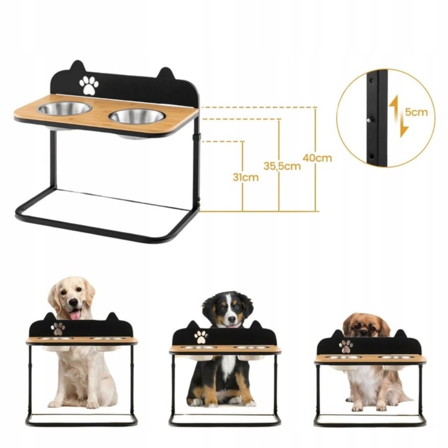 Miski na stojaku dla psa, regulowana wysokość, 2x 0,7L
