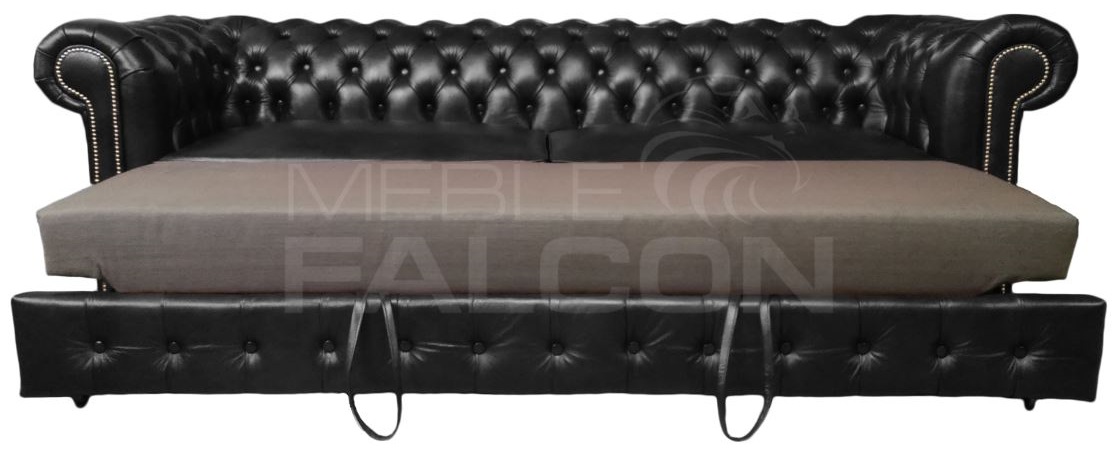 sofa chesterfield z wygodną funkcją spania czarna