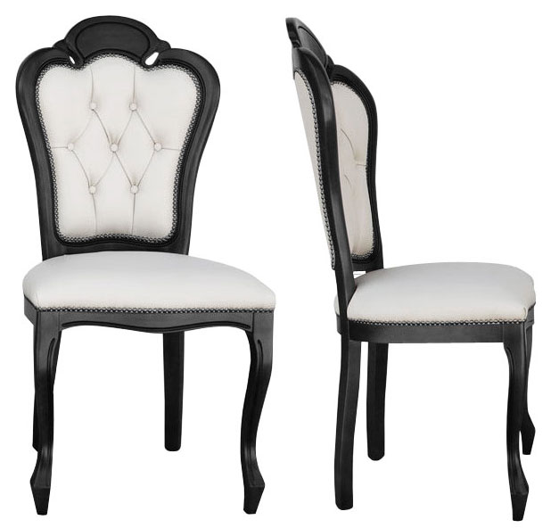 wyborne krzesło o finezyjnej ozdobnej stolarce tapicerowane skórą naturalną pikowane oparcie guziki