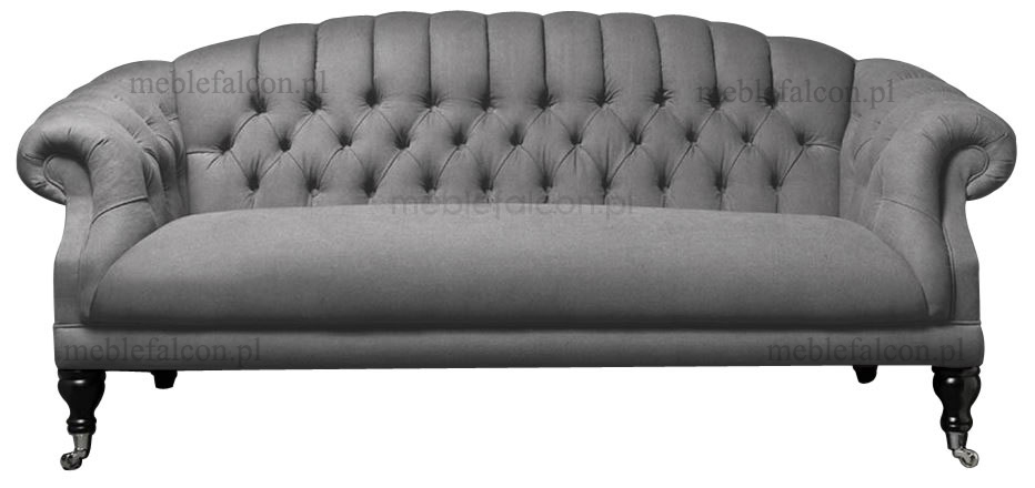 sofa pikowana piękna w stylu angielska sofa w szarym materiale sofa na kółeczkach sofa stylowa