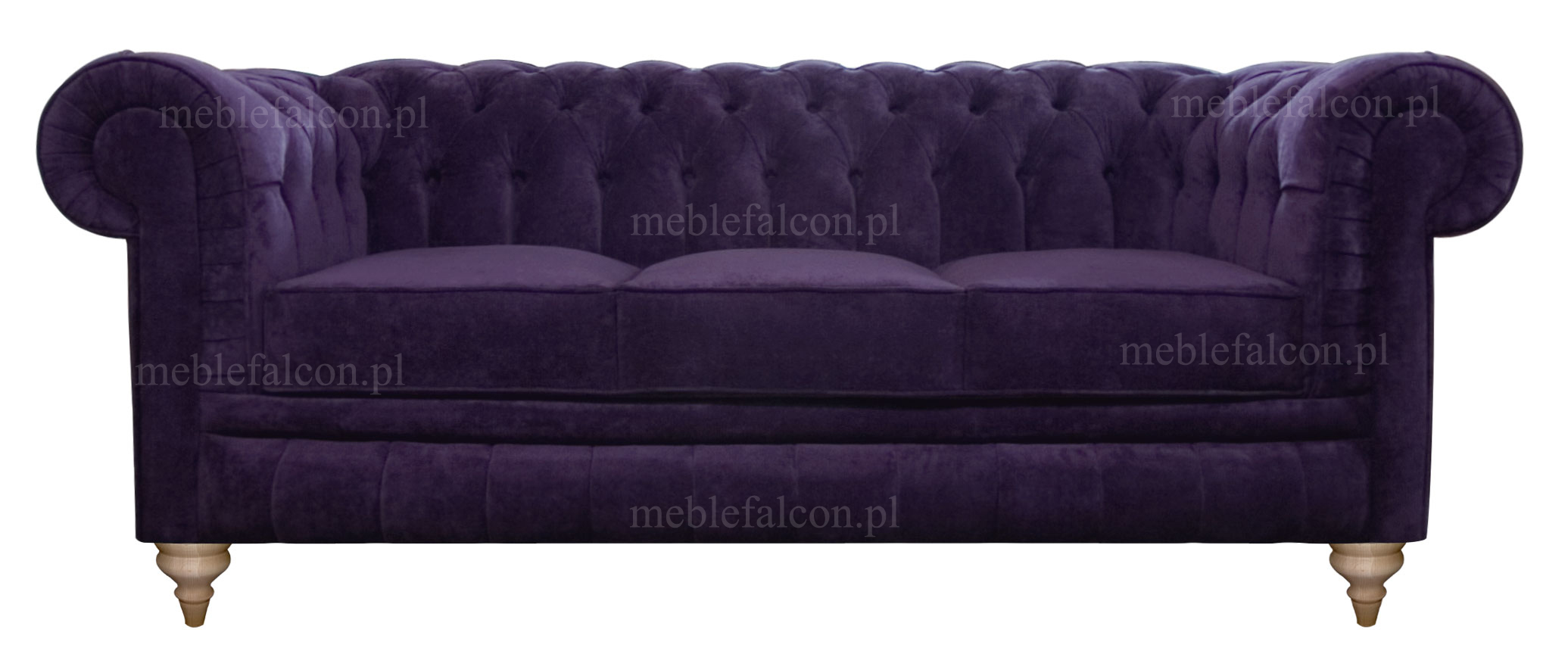 wyjątkowa sofa salonowa w stylu chesterfield pluszaowa fioletowa sofa trzy osobowa stylowa idealna