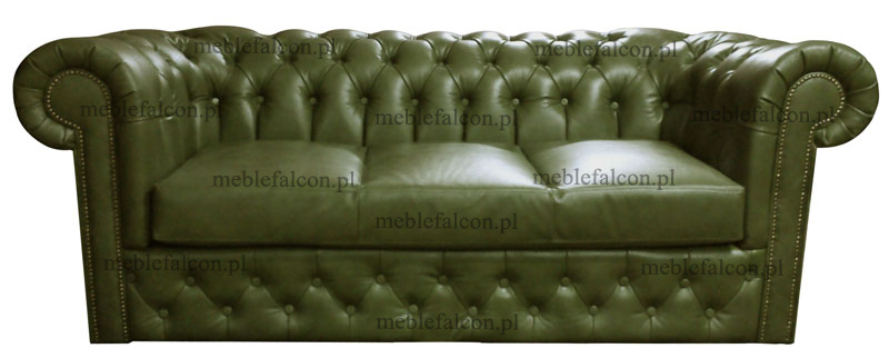 sofa chesterfield vintage zielona skóra