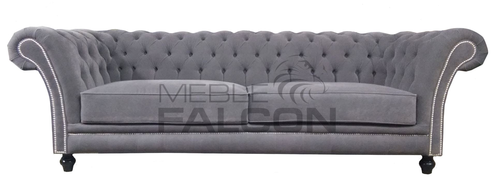 szara sofa chesterfield salonowa luksusowa sofa w tapicerce pluszowej głeboko pikowane oparcie tanio