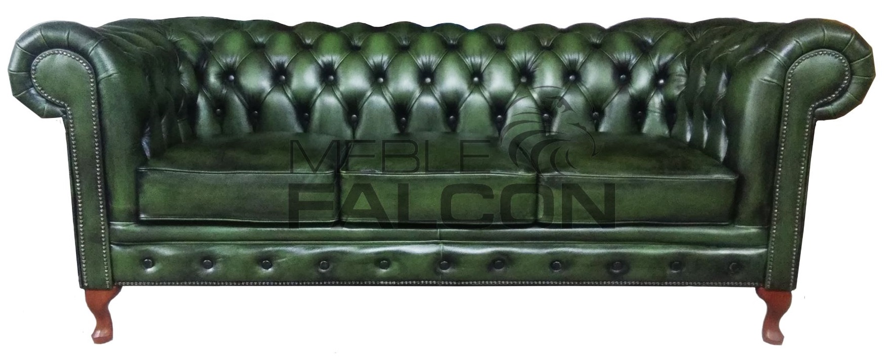 sofa chesterfield pikowana tapicerowana skóra przecierana zielona producent tanio wysokie nogi