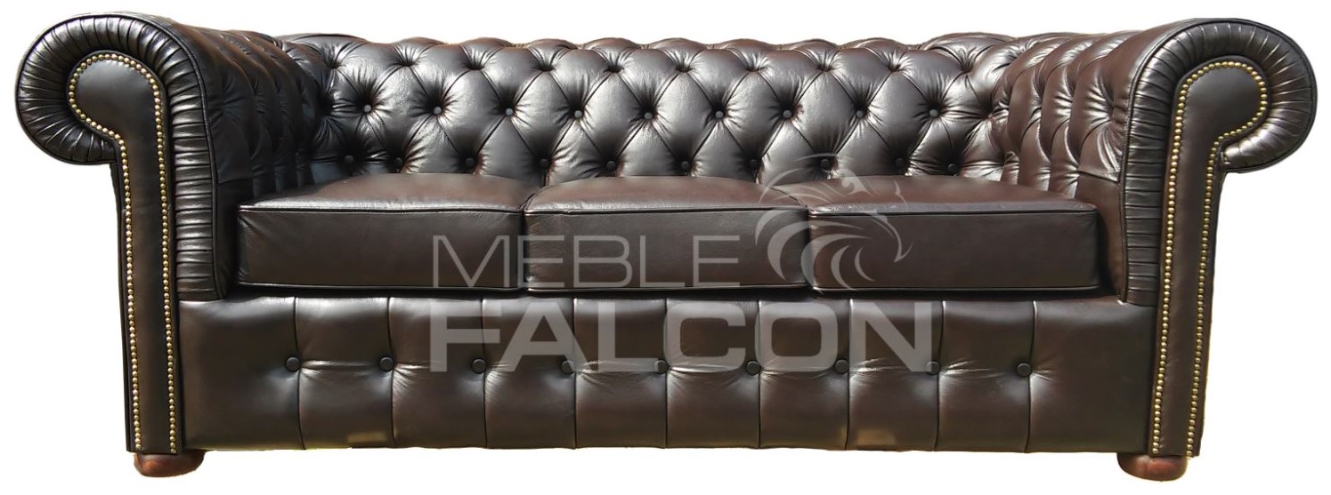 3 osobowa pikowana sofa chesterfield skóra brązowa