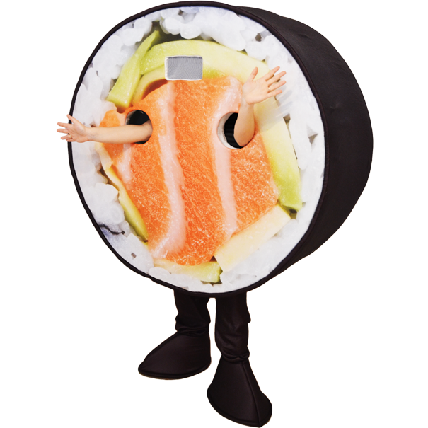 Realistyczny kostium promujący sieć restauracji z japońskim sushi. Uwaga!!! - ktoś może je zjeść :)