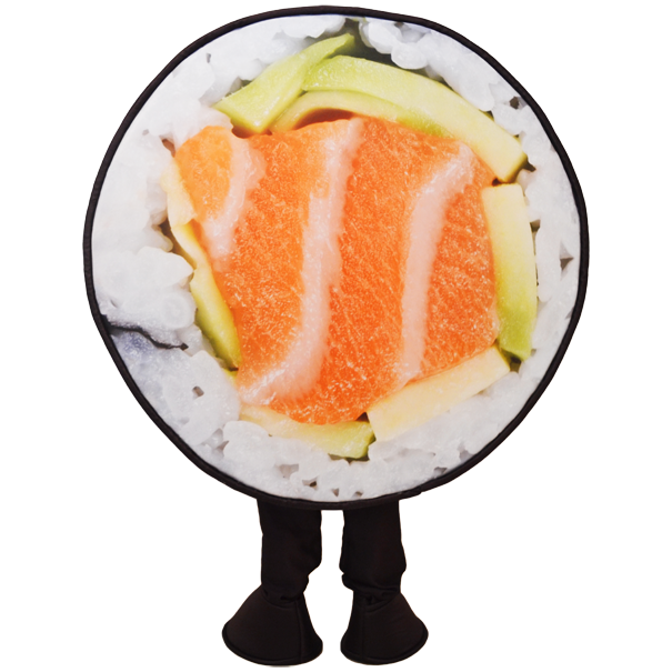 Realistyczny kostium promujący sieć restauracji z japońskim sushi. Uwaga!!! - ktoś może je zjeść :)