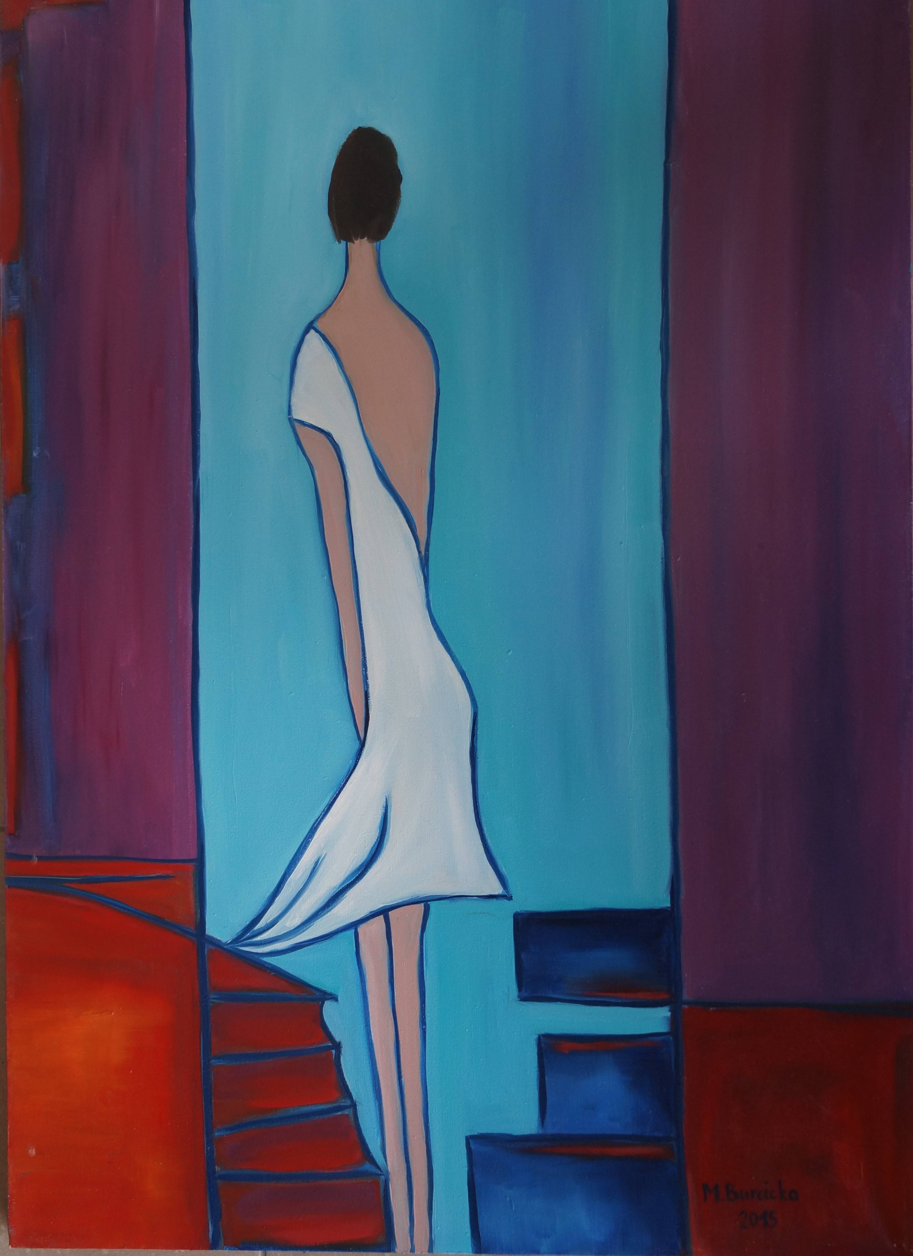 Dziewczyna w białej sukience - olej na płótnie 70 cm x 50 cm