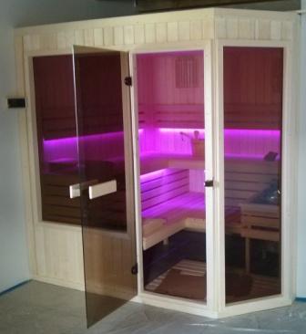 kabina sauny fińskiej z oświetleniem kolorowym w wersji "full color led"